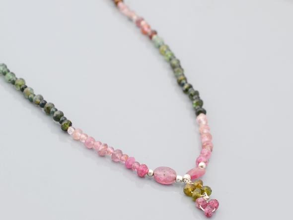 Handmade Pink-Green Tourmaline Beaded Necklace Strand