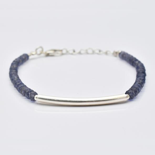 Iolite Beads Silver Bar Bracelet with Sterling Silver Findings