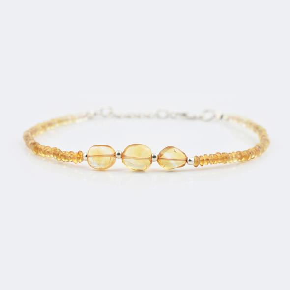 Natural Citrine Bar Saucer Beads Bracelet with Sterling Silver Finding