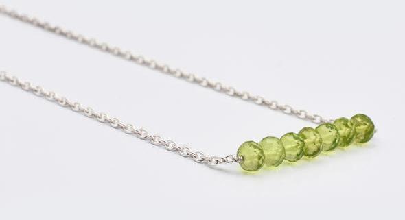 Peridot Beads Bar Necklace with Sterling Silver Chain