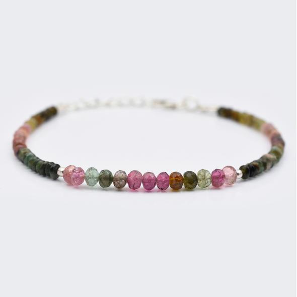 Tourmaline Rondelle and Saucer Beads Bar Bracelet with 925 Silver Findings