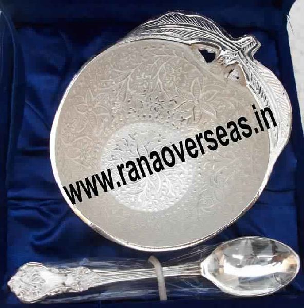 Apple Shape Silver Plated Bowl With Spoon
