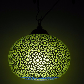 Moroccan Style Decorative Glass Lamp, Color : Green