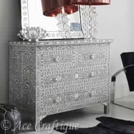 Grey Mother of Pearl Inlay Chest of Drawers