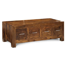 Sheesham Wood Cube 4 Drawer Low Height Coffee Table