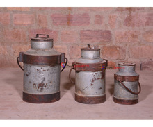 Shiva Metal Iron Vintage Indian Milk Can, for Indoor