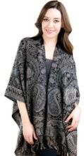 Reversible jamevar merino black wool poncho