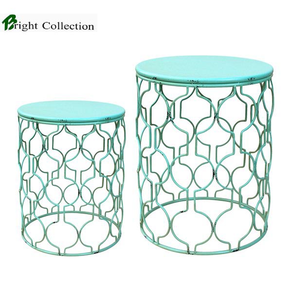 Iron metal round side table Sky Blue