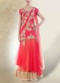Coral Red Gown Saree