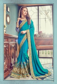 Sky Blue Colored Two Tone Jacquard Silk Printed Saree