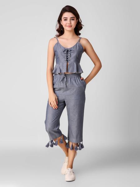 Crop Top And Culottes Women Co-Ords Set
