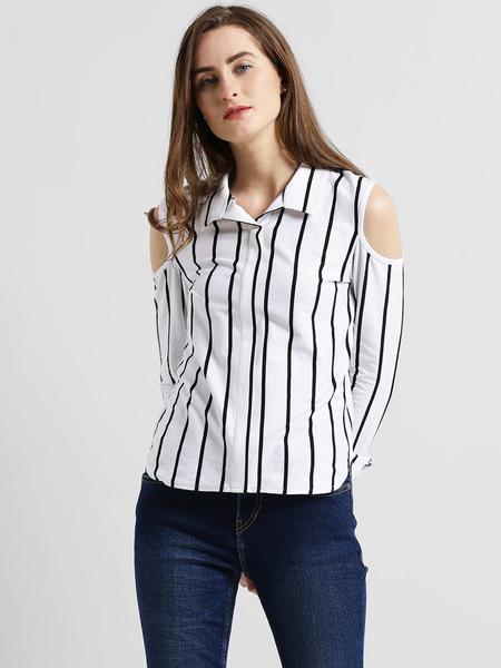 Striped Cold Shoulder Full Sleeves Shirt PREVIOUSNEXT