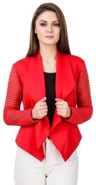 women Open Front Lace Long Sleeves Jacket, Pattern : Self design ...