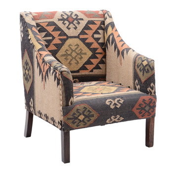 Kilim Wool Jute Rug Upholstered Chair