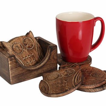 Store Indya Brown Owl Wooden Coasters, Feature : Eco-Friendly