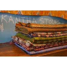 Vintage Kantha Bengali Silk Sari Scarves, Size : Twin