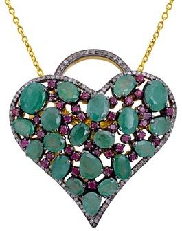 925 Solid silver Emerald Diamond Ruby Handmade pave Setting Gold P