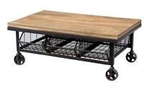 WOOD CART COFFEE TABLE WITH DRAWERS