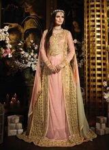 Yogeshvar creation Polyester / Nylon embroidered pink wedding dress, Size : Customized Size