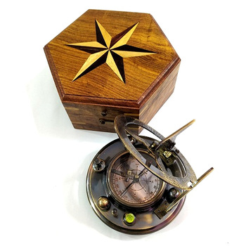 Antique Maritime Brass Round Sundial Compass