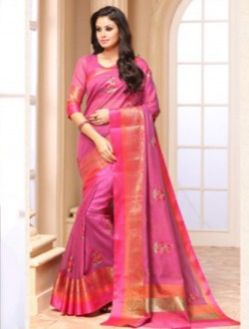 Festival Wear Weaving Cotton Silk Embroidery Work Sarees