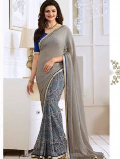 Grey Georgette Party Wear Printed Saree