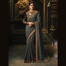 Grey Silk Wedding Wear Resham Work Saree