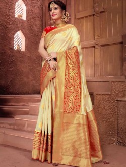 Weaving Silk Wedding Wear Zari Border Work Designer Saree