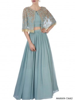 Georgette Hand Work Maxi Cape Dress, Occasion : Party