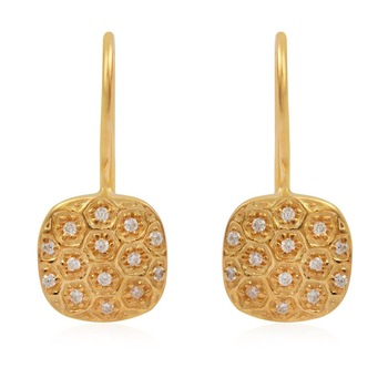 Gold Plated Silver Earrings Studded With White Zircon