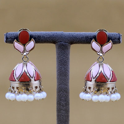 Gold Polished Silver Stone Jhumka