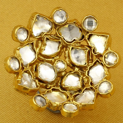 Silver Handmade Kundan Gold Polish Ring, Size : 7 INCH