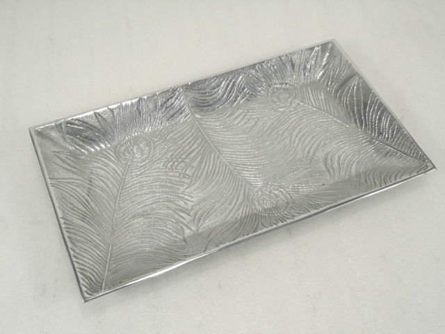 Metal Aluminum peacock feather tray