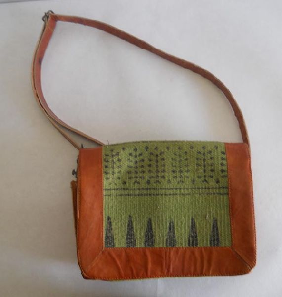 Green color hand woven cotton dhurries bag