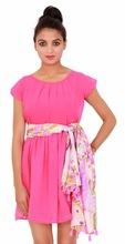 Casual Georgette Plain Dyed Pink Dress