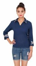 Cotton Plain Dyed Navy Blue Shirt, Gender : Women