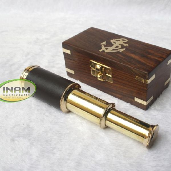 Antique brass telescope with wooden box