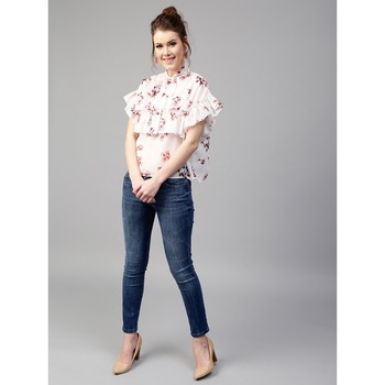 White Franch Crape Print Fancy Top, Feature : Quick Dry