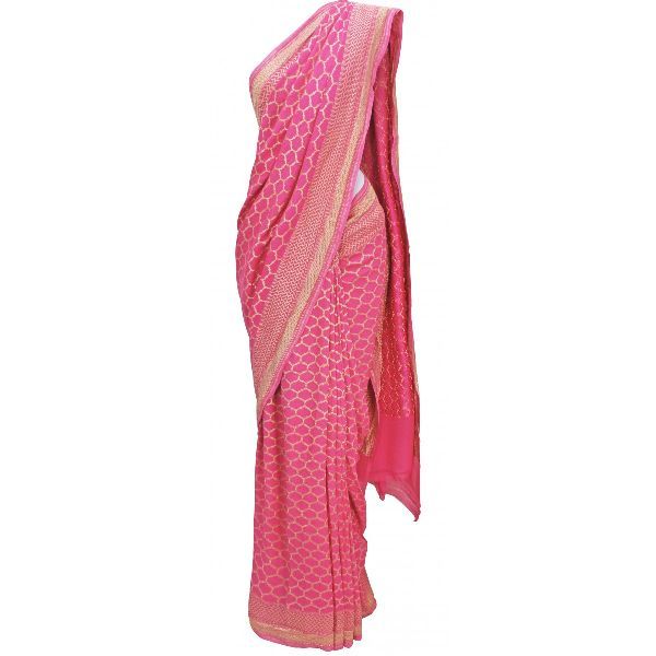 ANTIQUE QUATREFOIL CANDY PINK SAREE