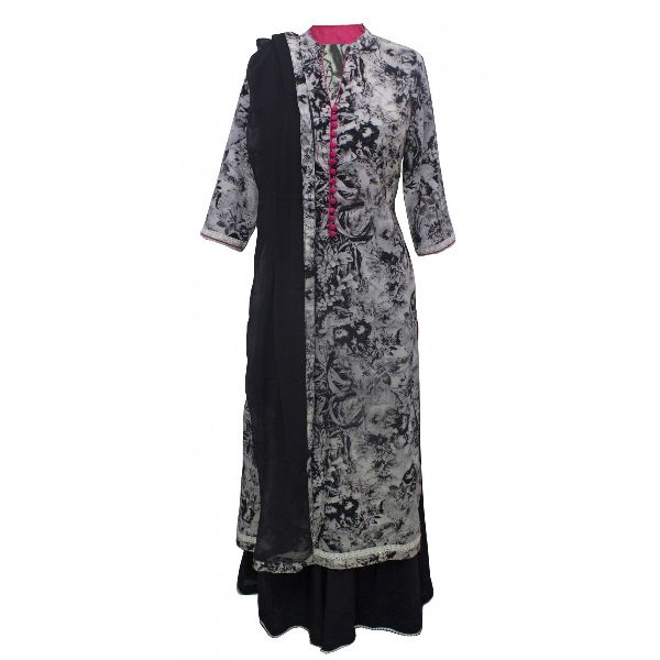 BLACK PRINTED SHARARA OUTFIT Suit
