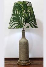 Jute Threaded Glass Lamp Holder with Wooden Base and Palm Leaf Shade