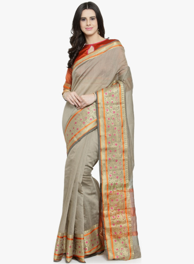 Grey Pure Silk Woven Design Banarasi Saree
