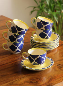 Set of 6 Ceramic Handpainted Cup With Saucer