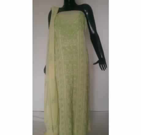 KIA LEMON YELLOW FULL PANEL EMBROIDERED FAUXGEORGETTE SUIT MATERIAL