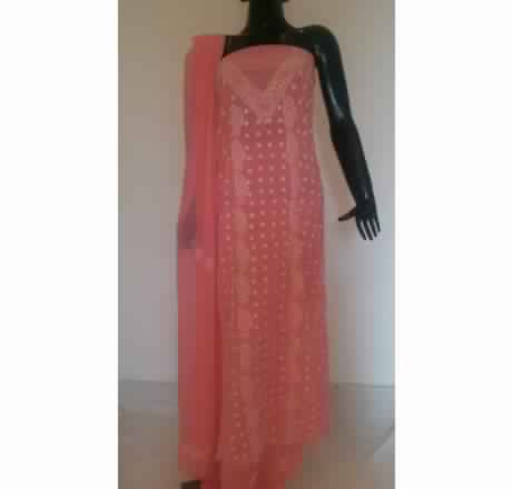 KIA ROSE DEW PINK FULL PANEL EMBROIDERED FAUXGEORGETTE SUIT