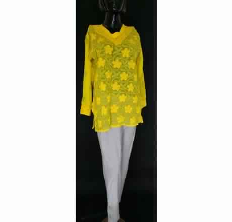 KIA SUNSET YELLOW GEORGETTE TOP HAND EMBROIDERED