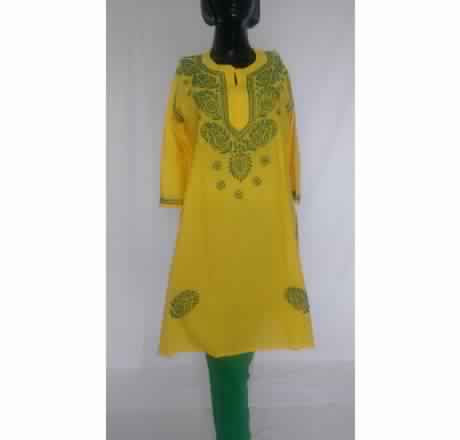 KIA YELLOW COTTON EMBROIDERED KURTA