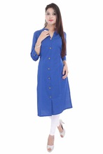 Women girl cotton plain blue kurti, Age Group : Adults