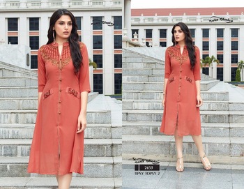 Your Choice georgette with embroidery ladies kurtis, Size : XL, XXL