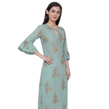 Kurti Beautiful Golden Garden Flared Sleeves Kurti